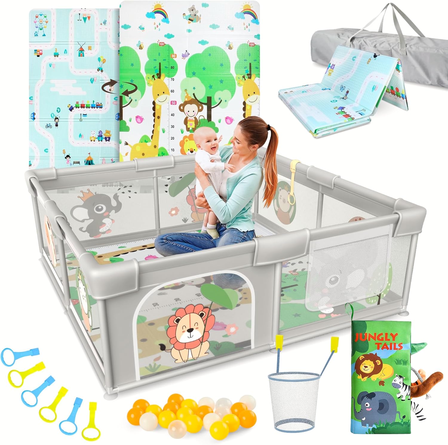 ZEEBABA Parc Bébé, Avec Tapis 120x120, modulable, pliable, grand parc pour enfant en bas âge, avec matelas, pour la maison | Votre wishlist sur