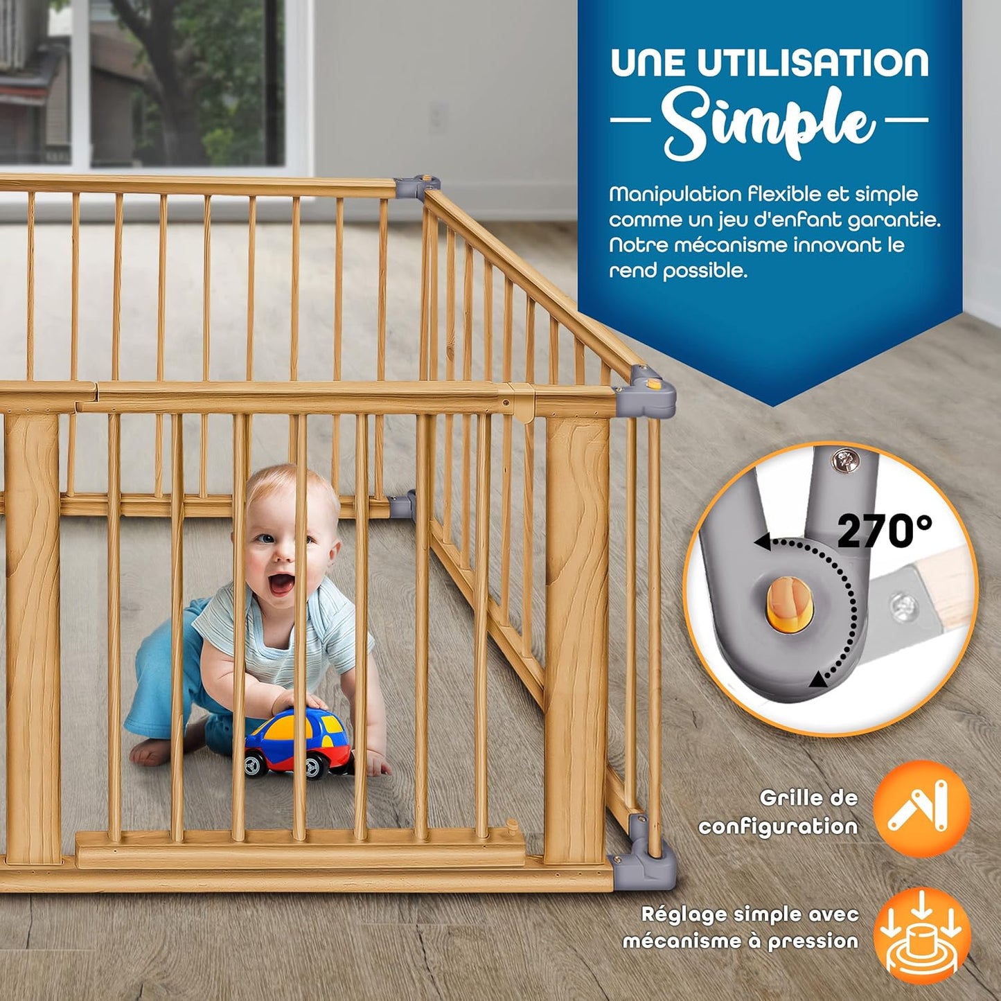 Parc bébé bois avec porte